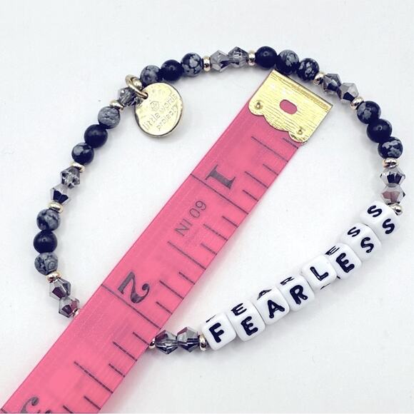 Little Words Project FEARLESS Bracelet Beaded Casual Stretch Grey White Boho - Picture 4 of 6